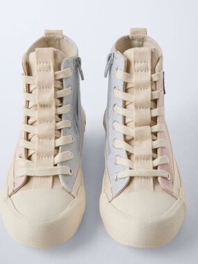 Zara Canvas High-Top Sneakers in cream and Pastel Shades